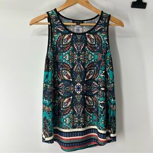 Vibrant Teal and Black Paisley Tank Top